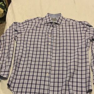 Thomas Dean Purple and Blue Plaid Dress Shirt